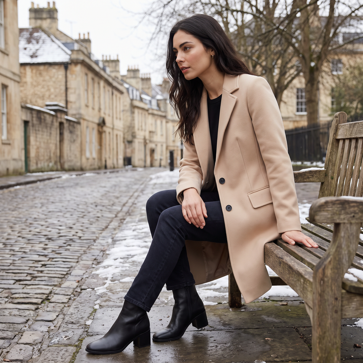 Manteau long droit à fermeture deux boutons — Amielle Paris — vue 3
