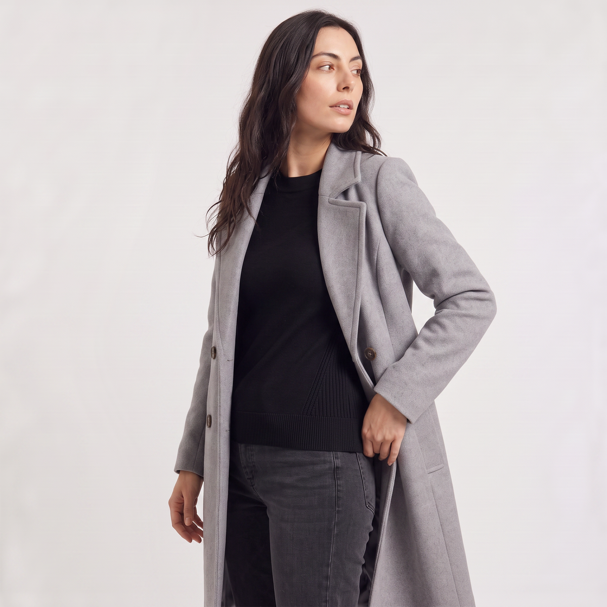 Manteau croisé mi-cuisse en laine mélangée — Amielle Paris — vue 6