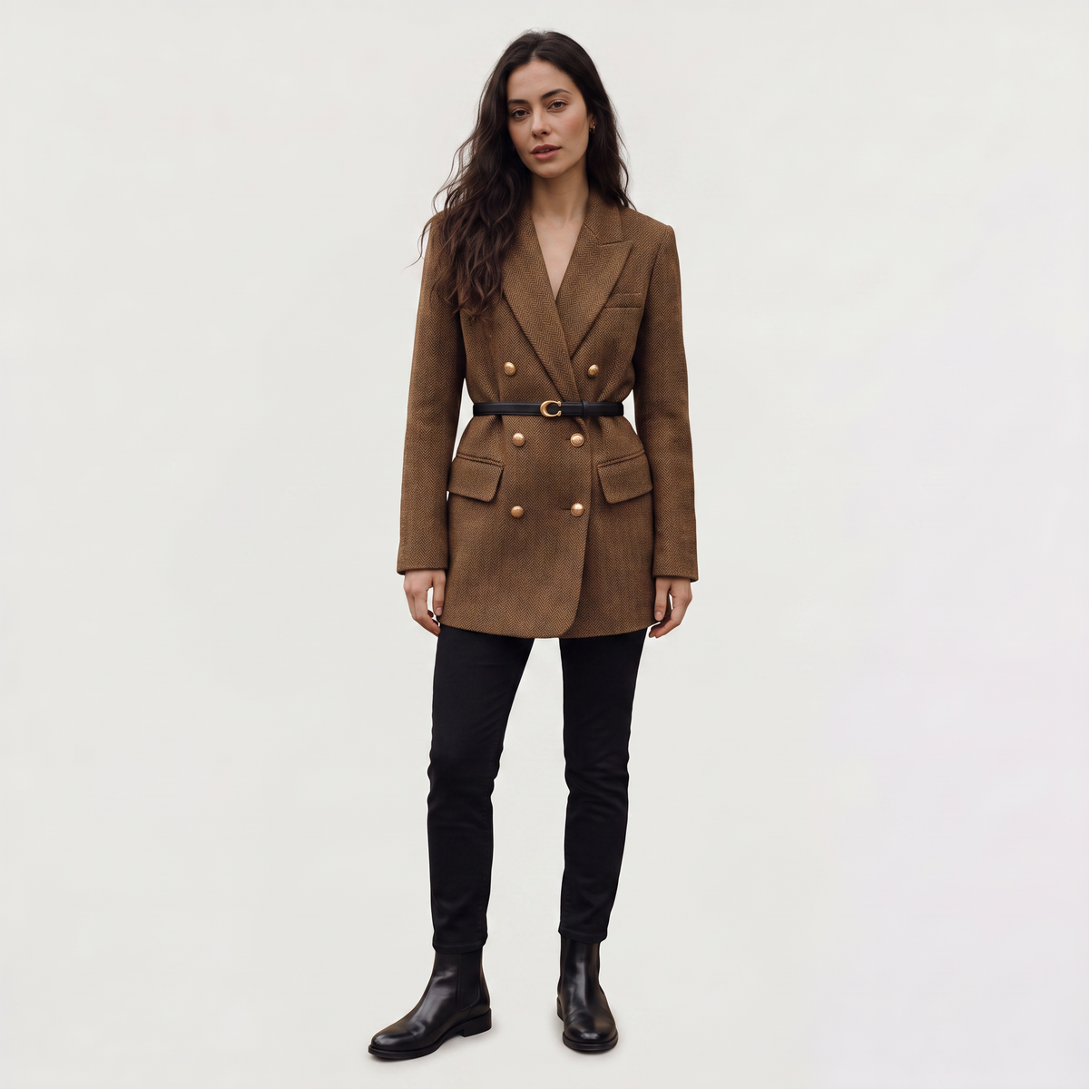 Blazer croisé en tweed à chevrons et ceinture — Amielle Paris — vue 7