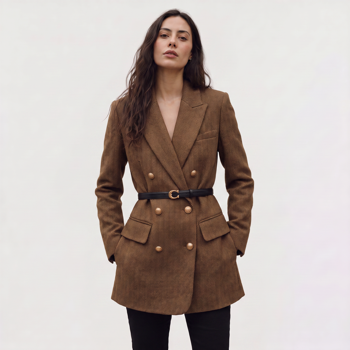 Blazer croisé en tweed à chevrons et ceinture — Amielle Paris — vue 1