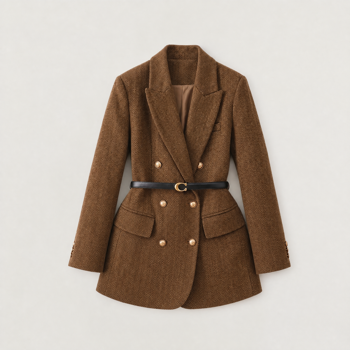 Blazer croisé en tweed à chevrons et ceinture — Amielle Paris — vue 6
