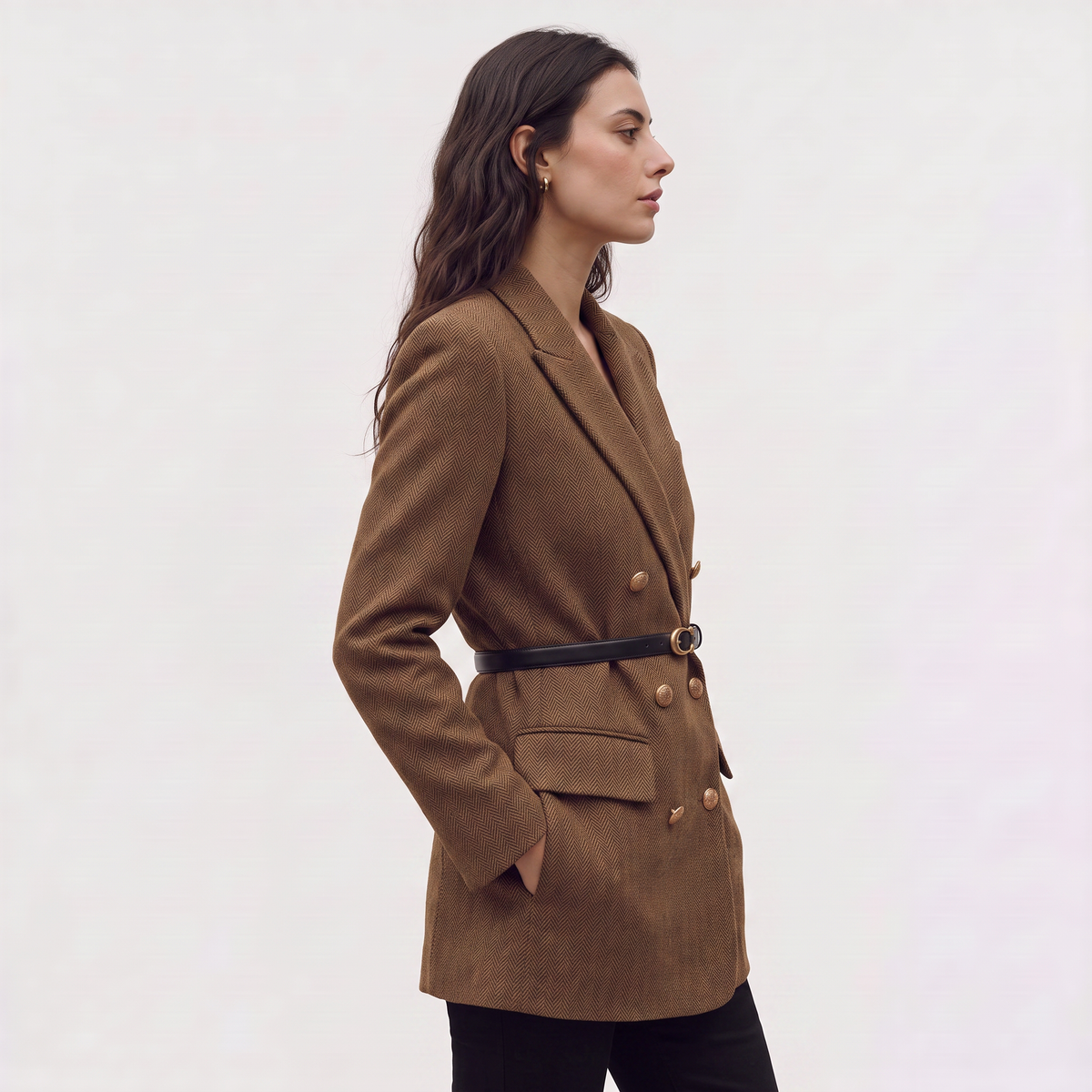 Blazer croisé en tweed à chevrons et ceinture — Amielle Paris — vue 4