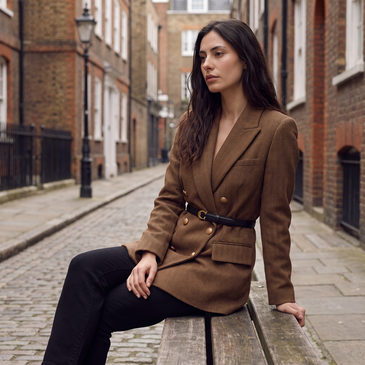 Blazer croisé en tweed à chevrons et ceinture — Amielle Paris — vue 3