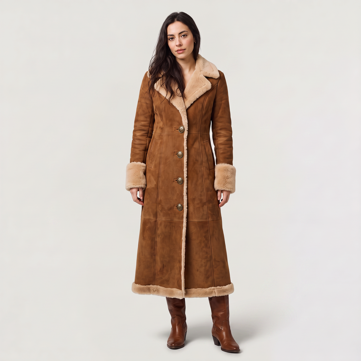 Manteau long effet daim à bordures fausse fourrure — Amielle Paris — vue 1