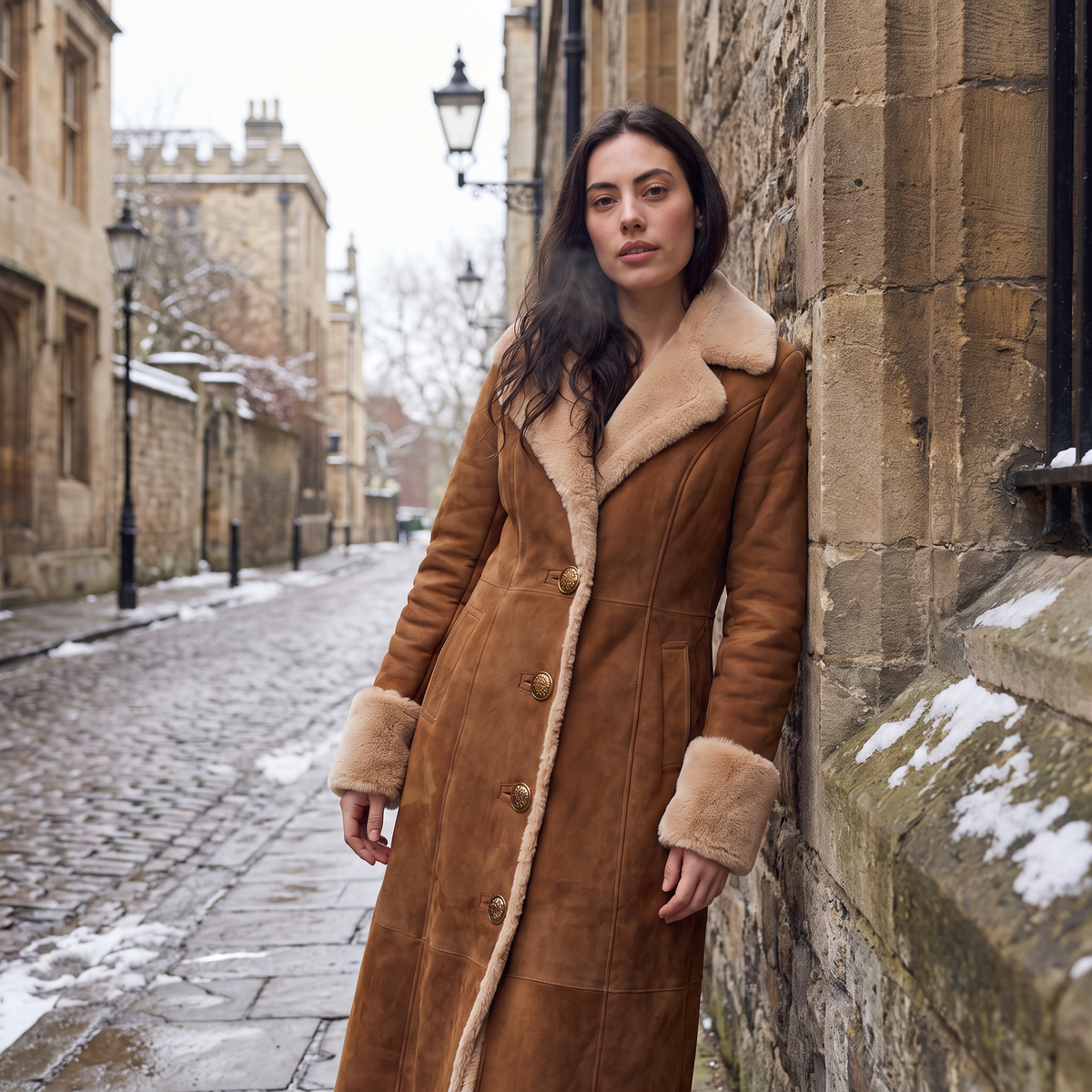 Manteau long effet daim à bordures fausse fourrure — Amielle Paris — vue 2
