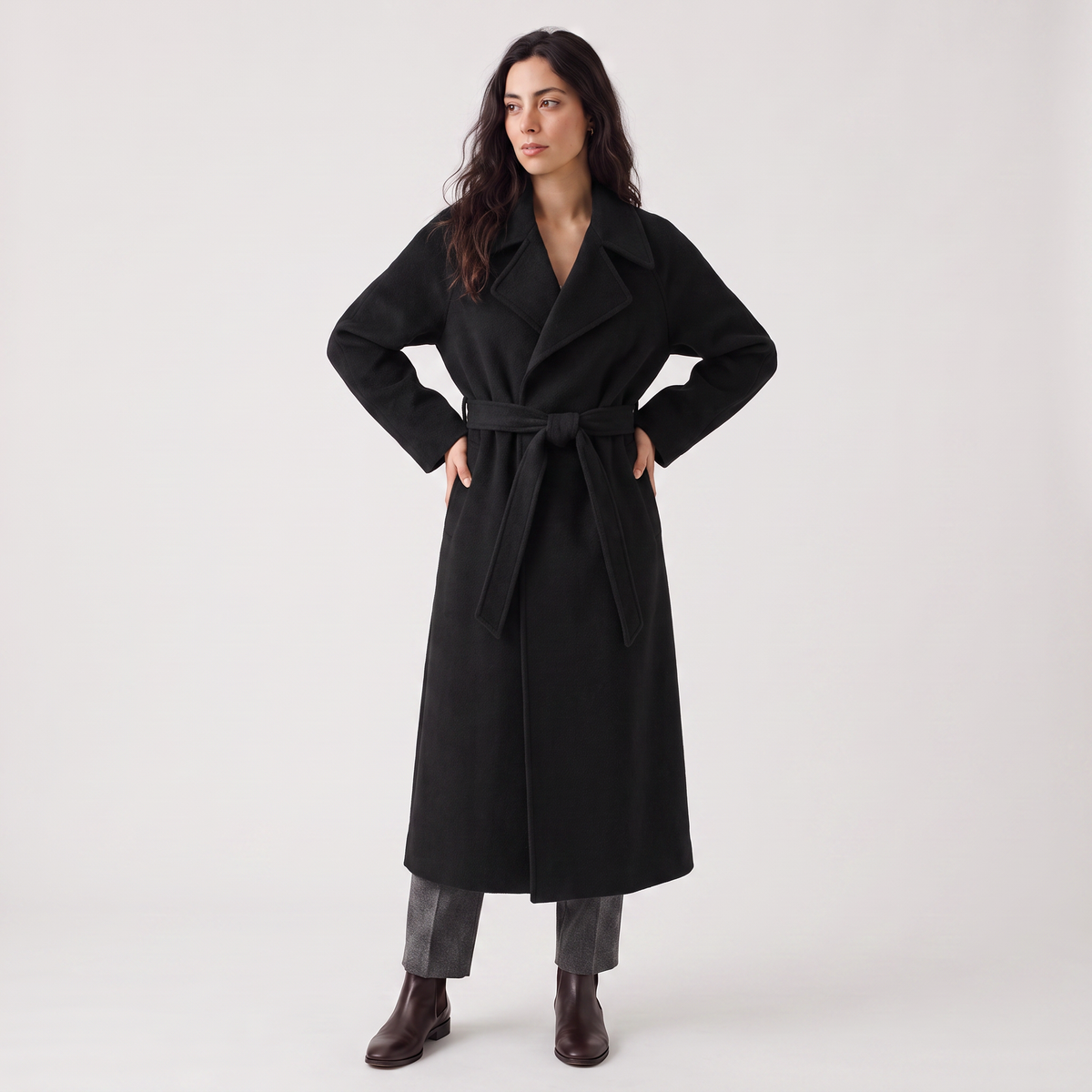 Manteau portefeuille long en laine mélangée — Amielle Paris — vue 9