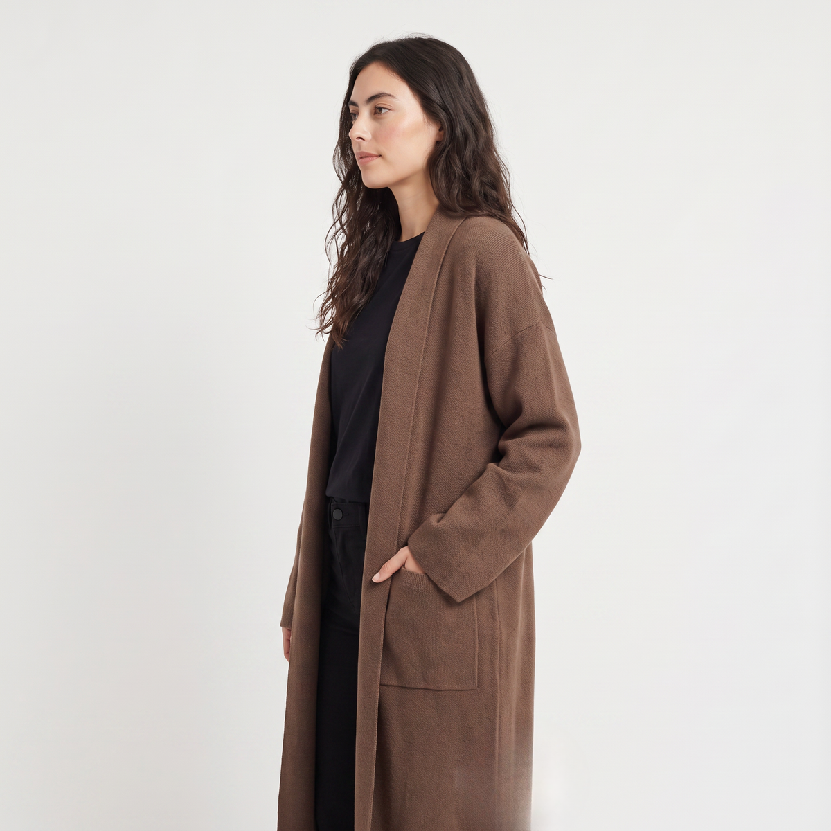 Cardigan long ouvert à poches plaquées — Amielle Paris — vue 5