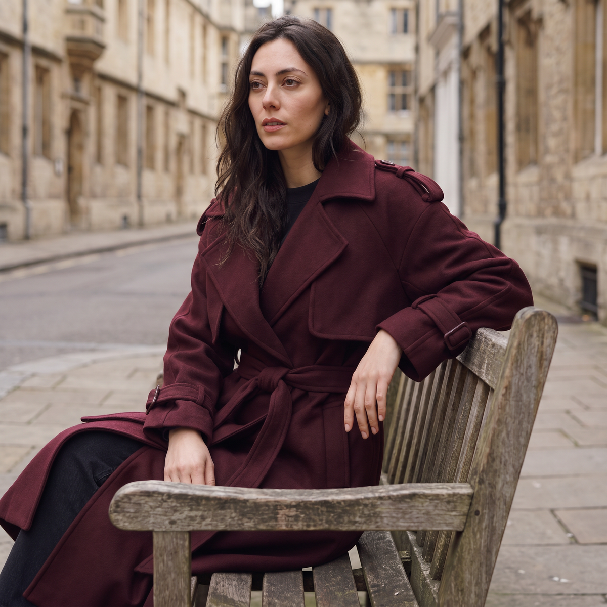 Manteau long ceinturé en laine et coton — Amielle Paris — vue 3