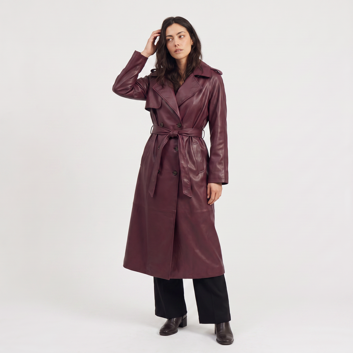 Trench midi ceinturé en simili cuir — Amielle Paris — vue 8