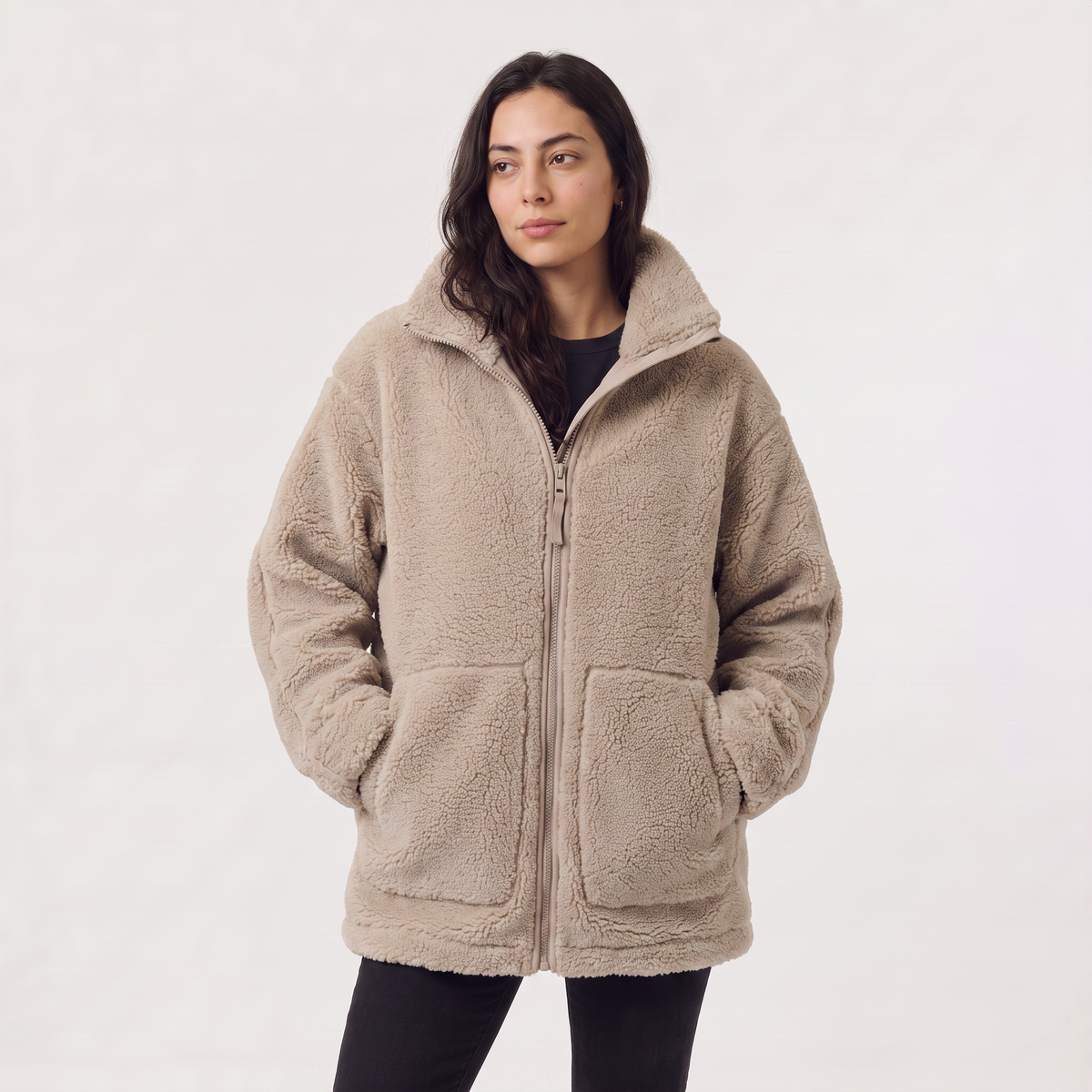 Veste teddy à col haut et zip double curseur — Amielle Paris — vue 6