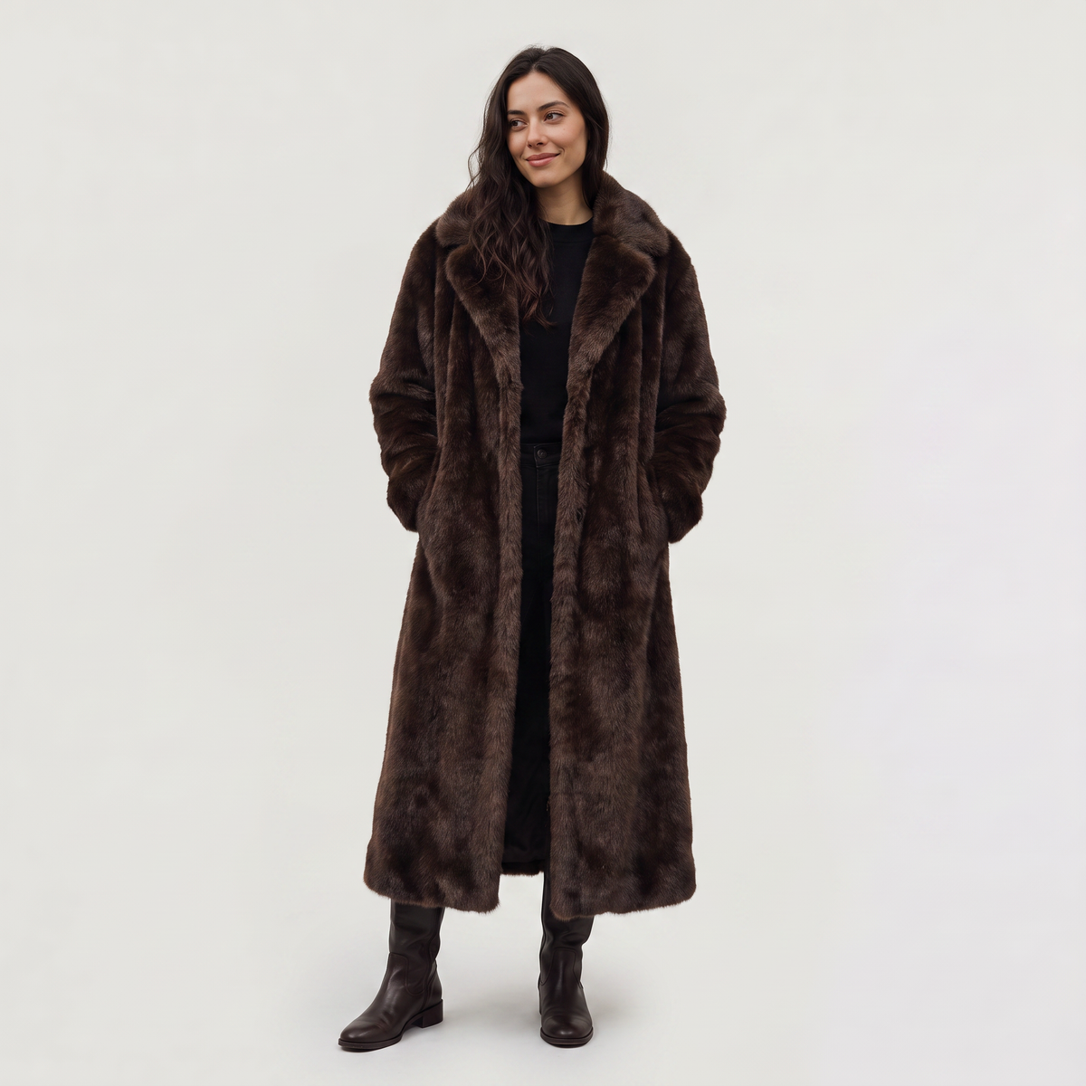 Manteau long en fausse fourrure à deux boutons — Amielle Paris — vue 5