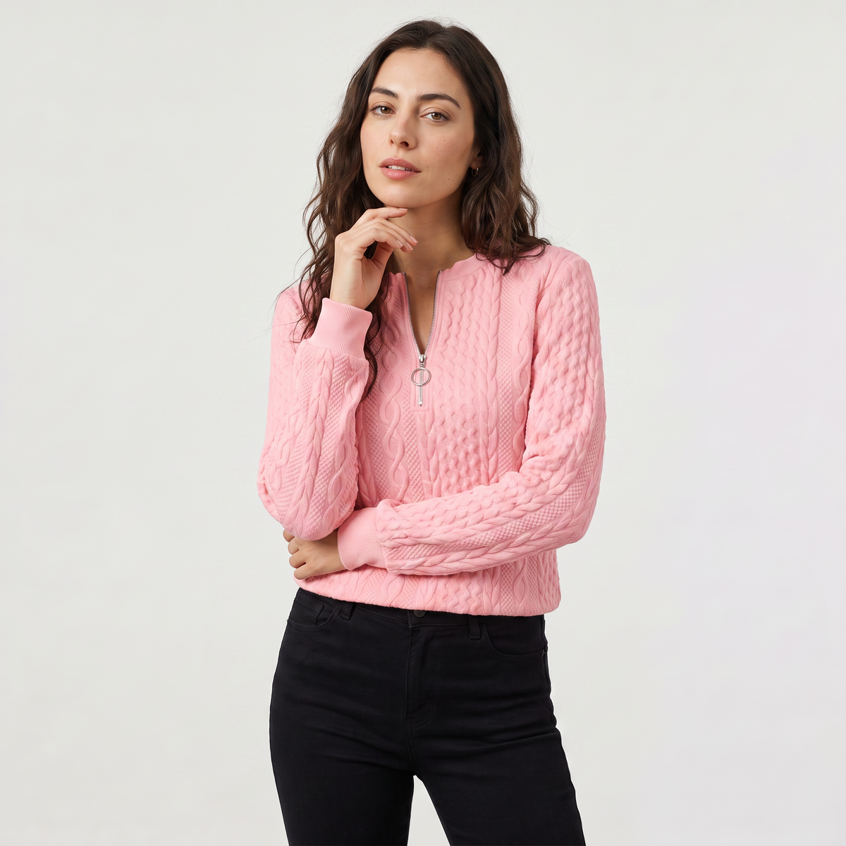 Pull ajusté torsadé à encolure zippée — Amielle Paris — vue 8