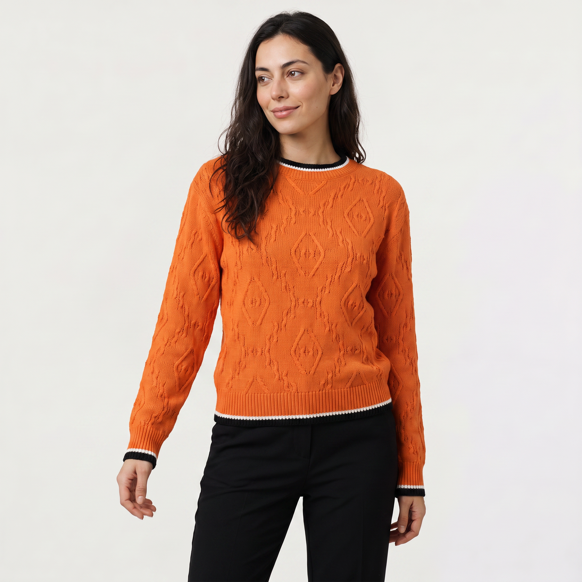 Pull à col et poignets rayés contrastants — Amielle Paris — vue 8