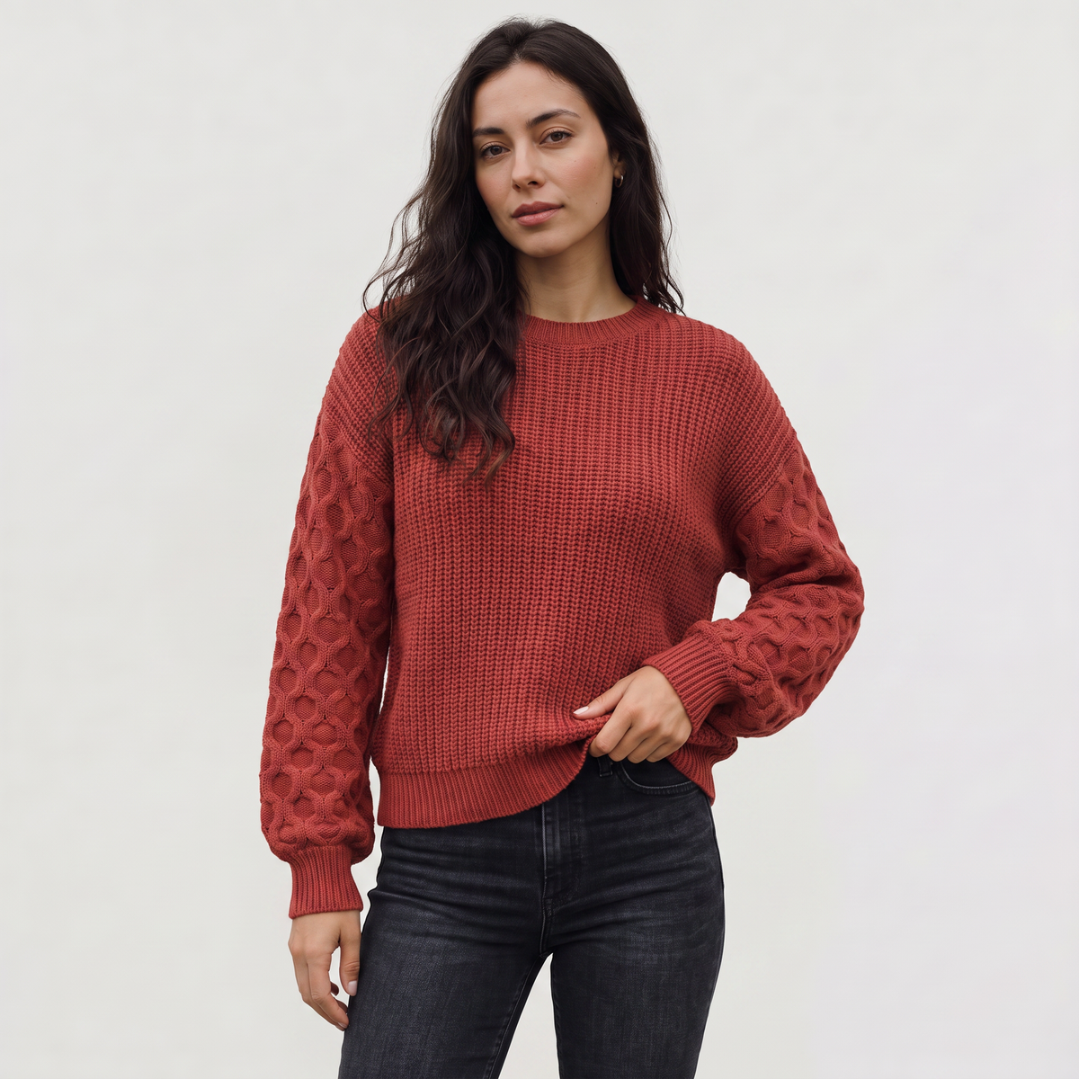 Pull en maille à manches lanternes texturées — Amielle Paris — vue 8