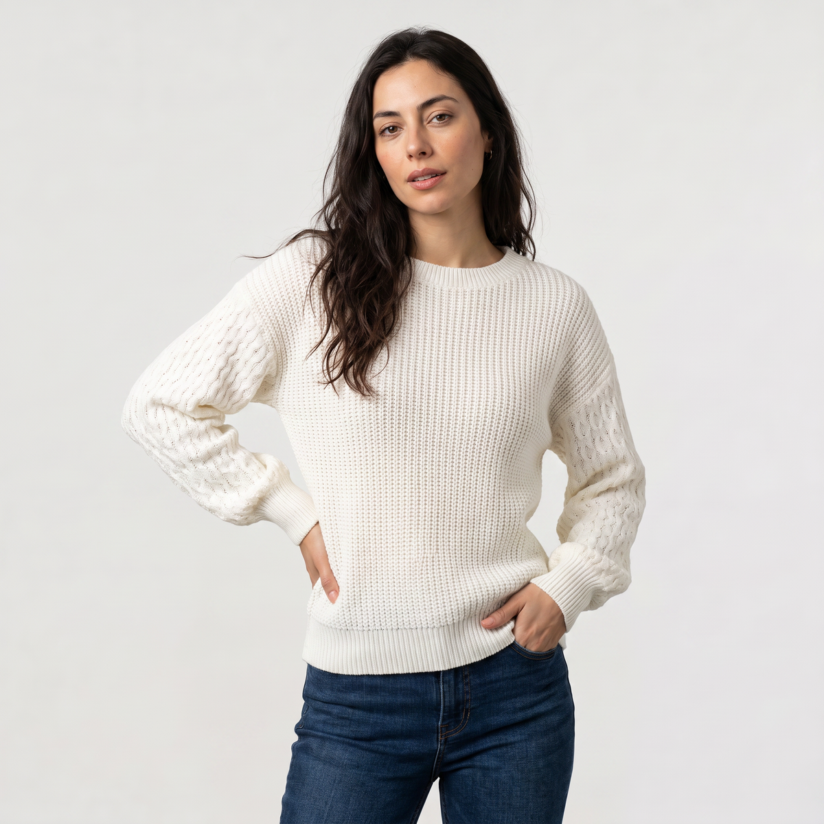 Pull en maille à manches lanternes texturées — Amielle Paris — vue 13