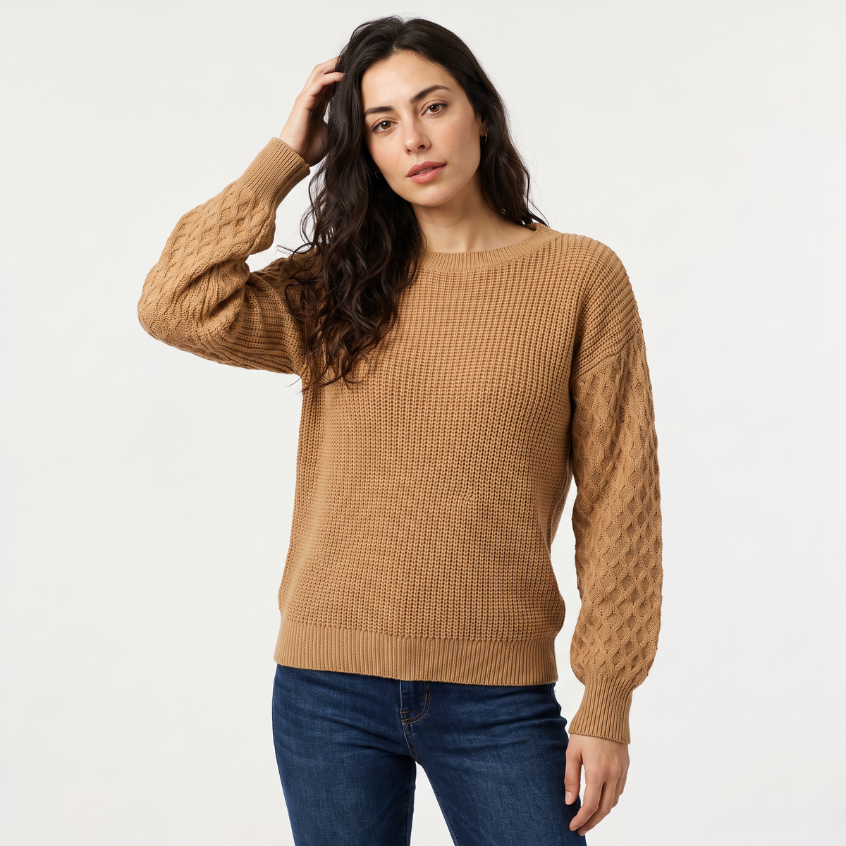 Pull en maille à manches lanternes texturées — Amielle Paris — vue 12