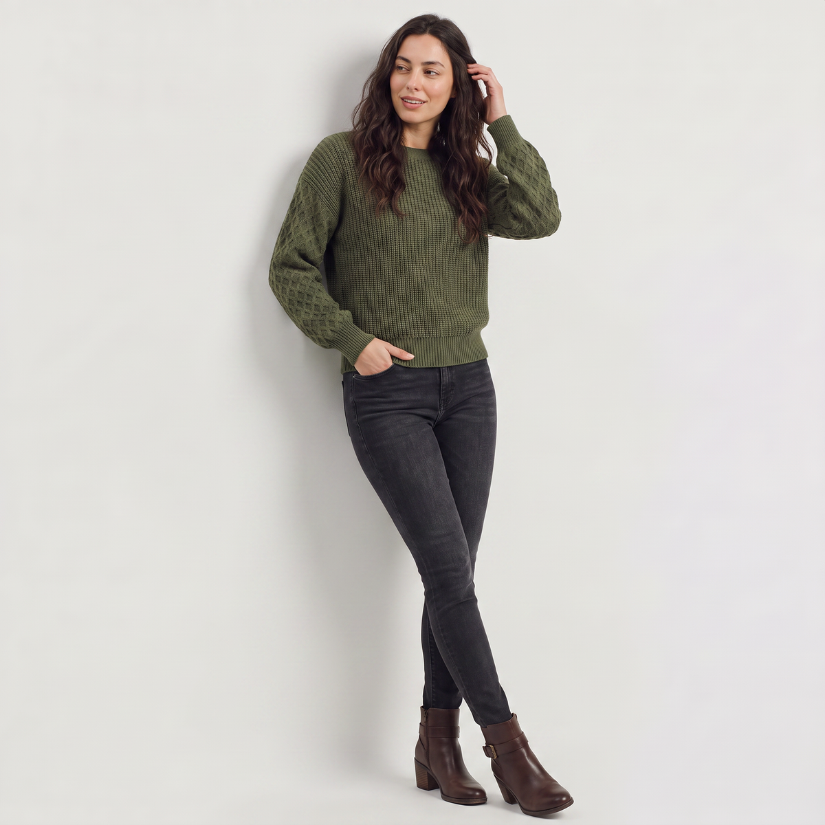 Pull en maille à manches lanternes texturées — Amielle Paris — vue 3