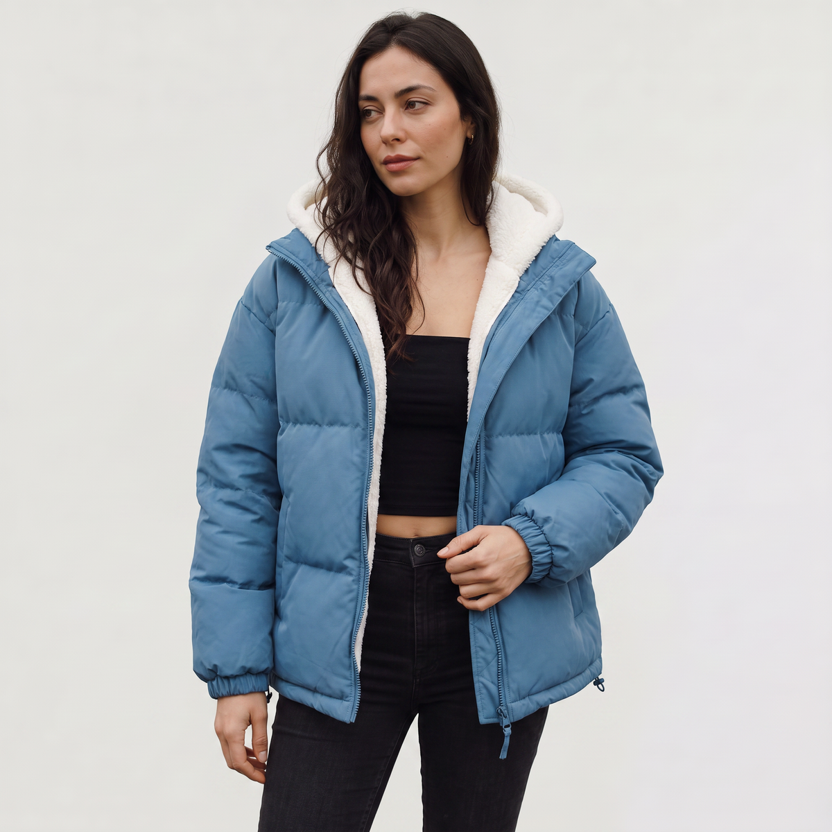 Doudoune à capuche doublée de polaire sherpa — Amielle Paris — vue 12