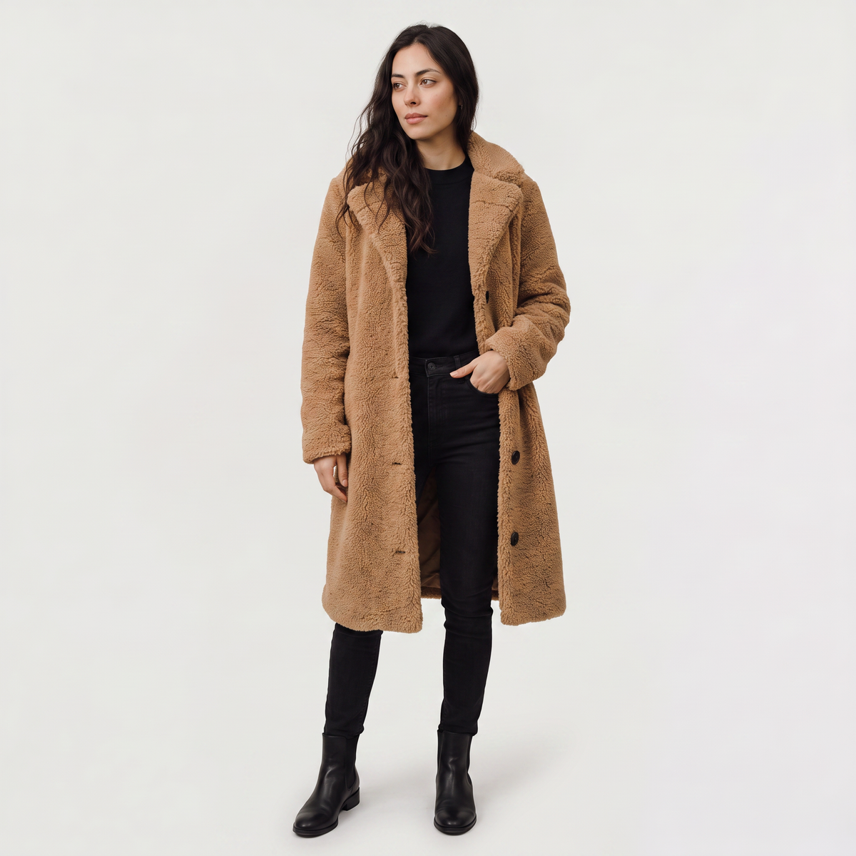 Manteau long teddy à revers crantés — Amielle Paris — vue 8