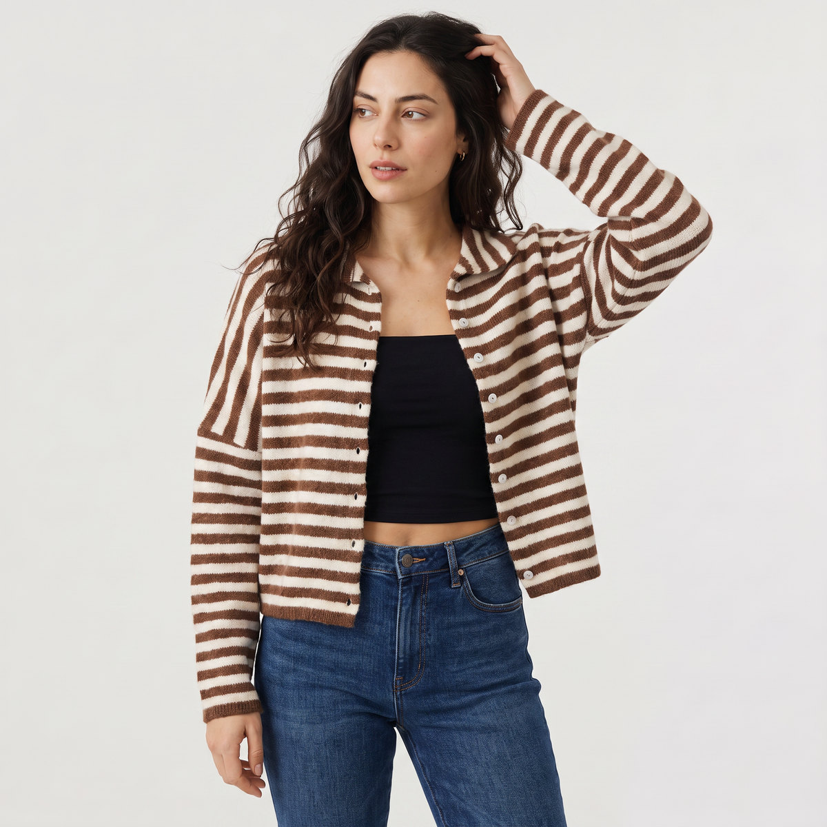 Cardigan rayé ample à col et boutons — Amielle Paris — vue 1