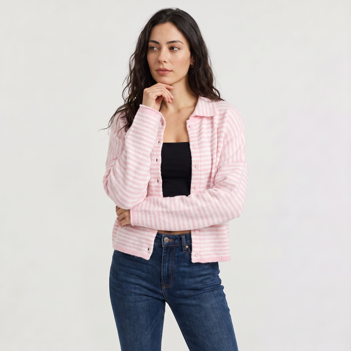 Cardigan rayé ample à col et boutons — Amielle Paris — vue 11