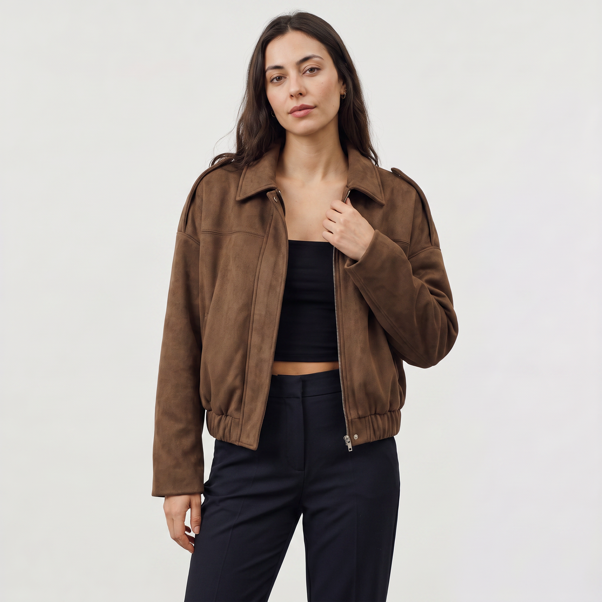 Blouson bomber ample effet daim à col rabattu — Amielle Paris — vue 9