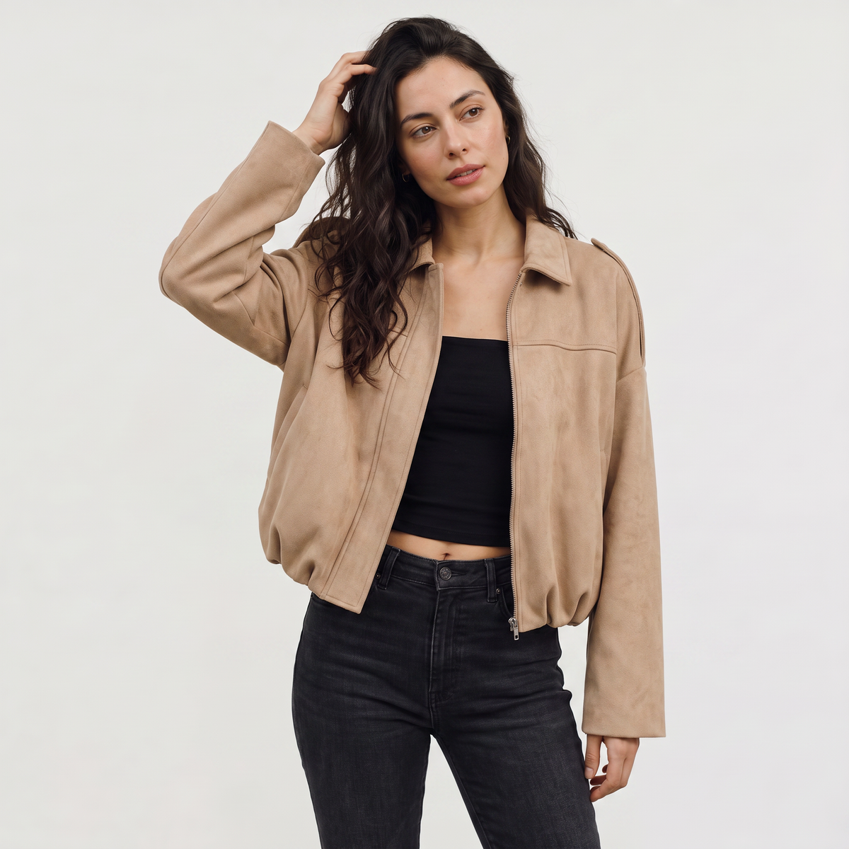 Blouson bomber ample effet daim à col rabattu — Amielle Paris — vue 10