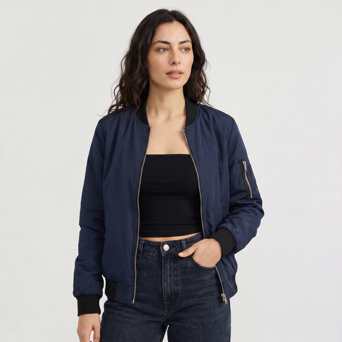 Bomber zippé à bords côtelés contrastants — Amielle Paris — vue 7