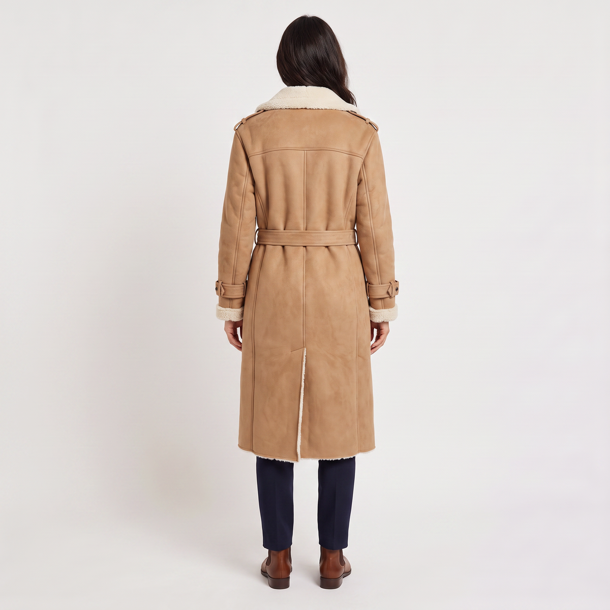 Manteau aviateur long ceinturé à bordures sherpa — Amielle Paris — vue 6