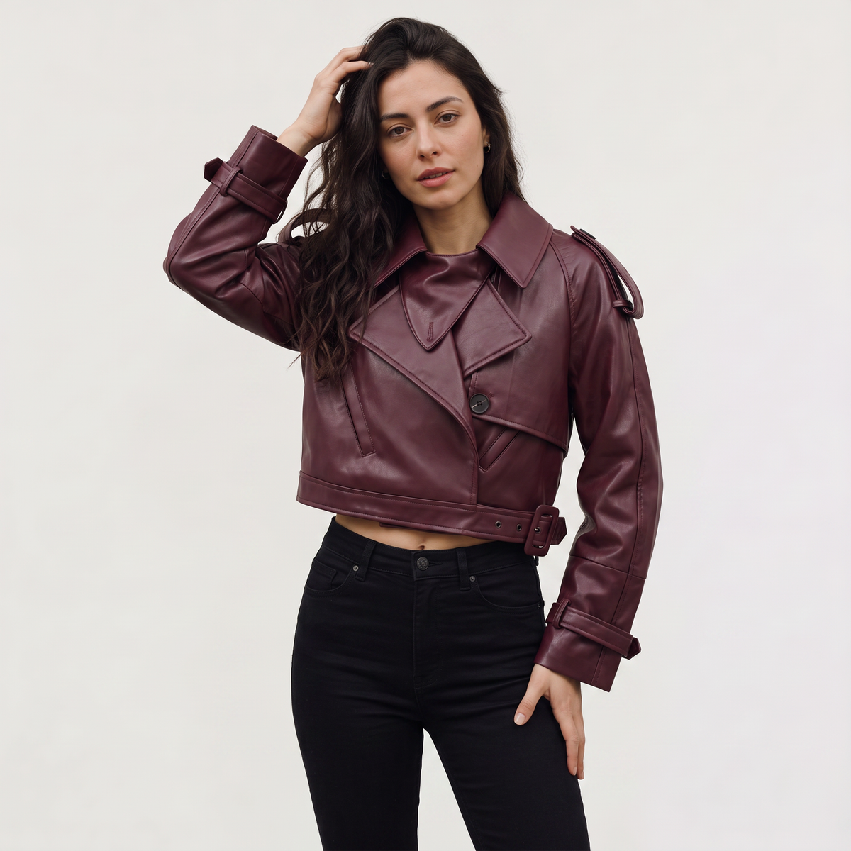Trench court croisé en cuir avec ceinture — Amielle Paris — vue 1