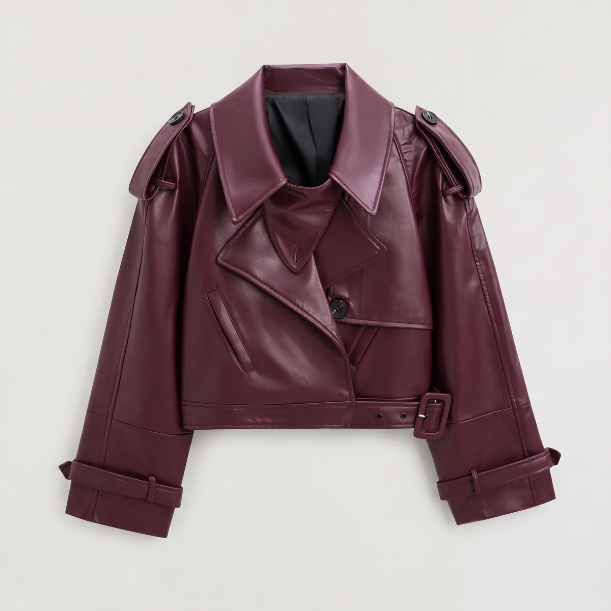 Trench court croisé en cuir avec ceinture — Amielle Paris — vue 7