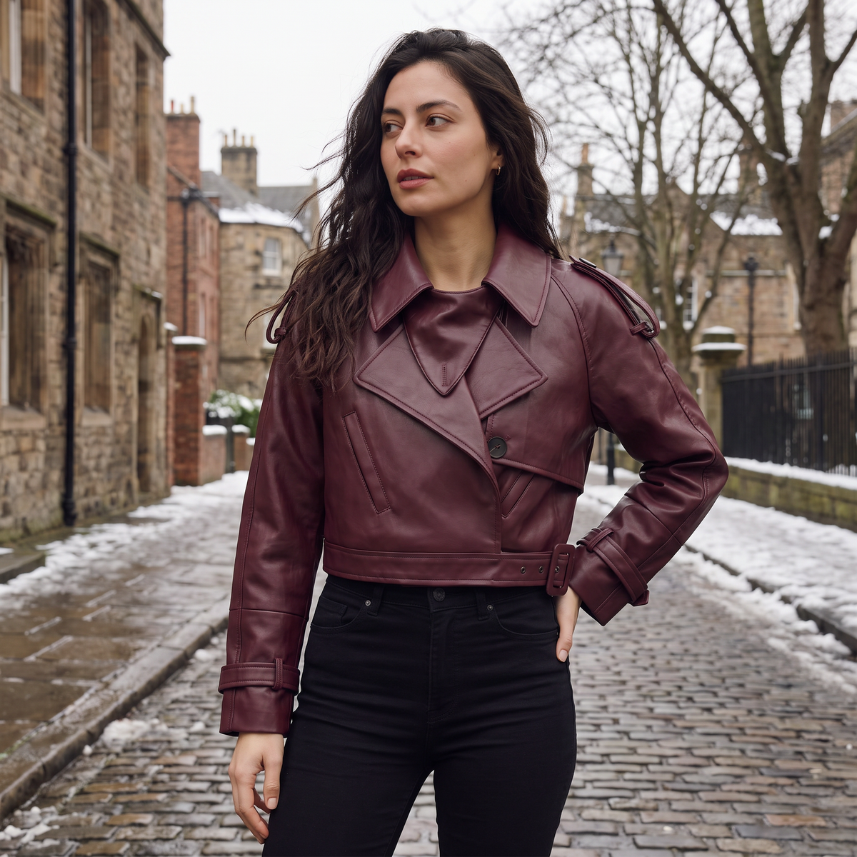 Trench court croisé en cuir avec ceinture — Amielle Paris — vue 2