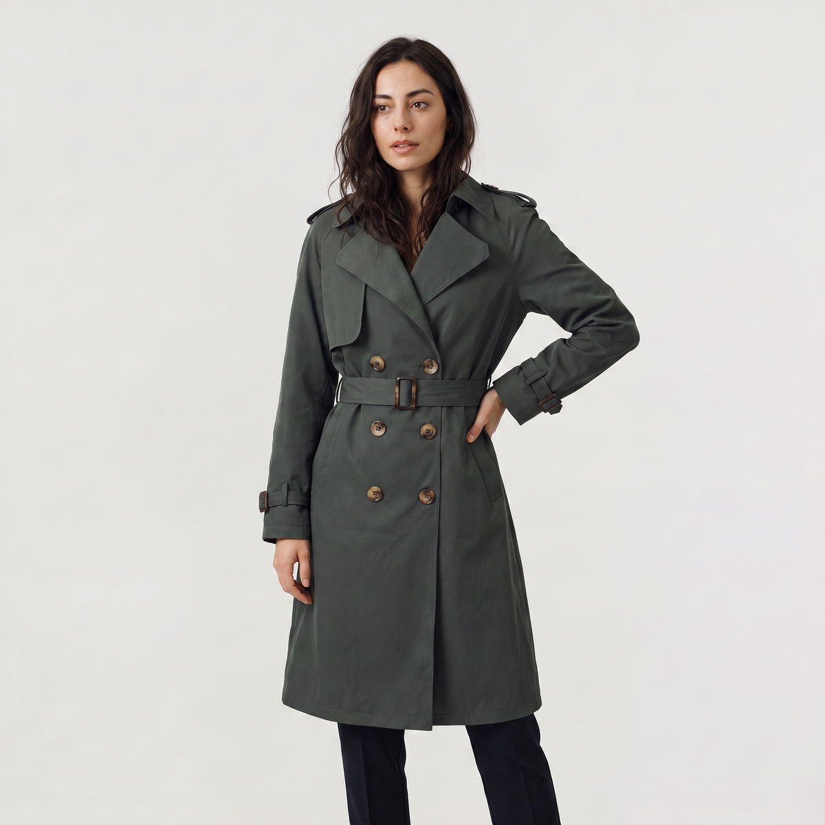Trench mi-long ceinturé à grands revers — Amielle Paris — vue 8