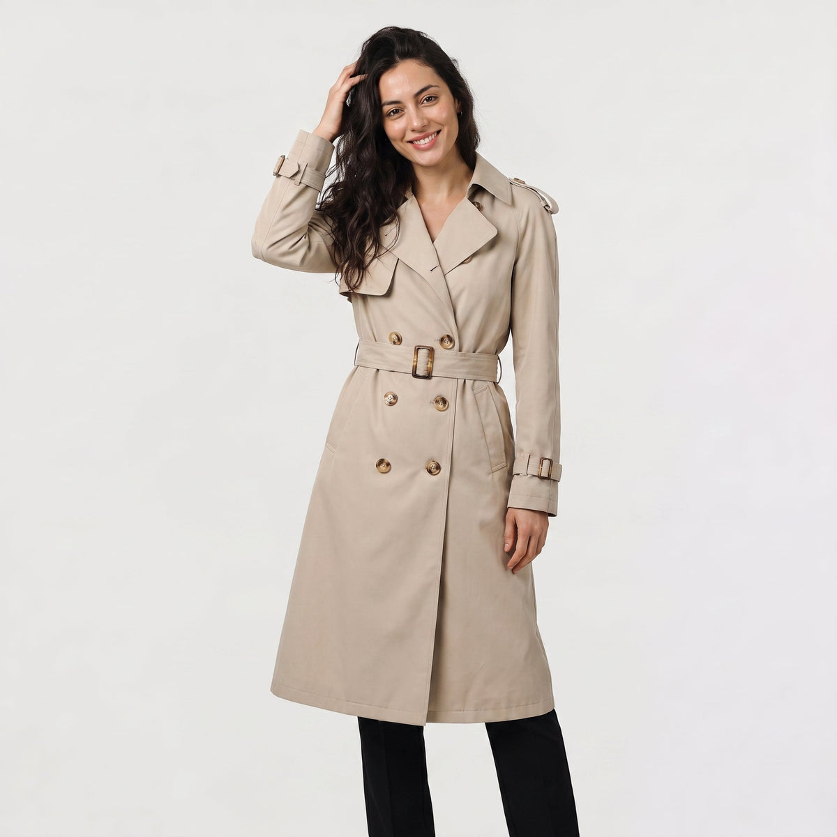Trench mi-long ceinturé à grands revers — Amielle Paris — vue 1