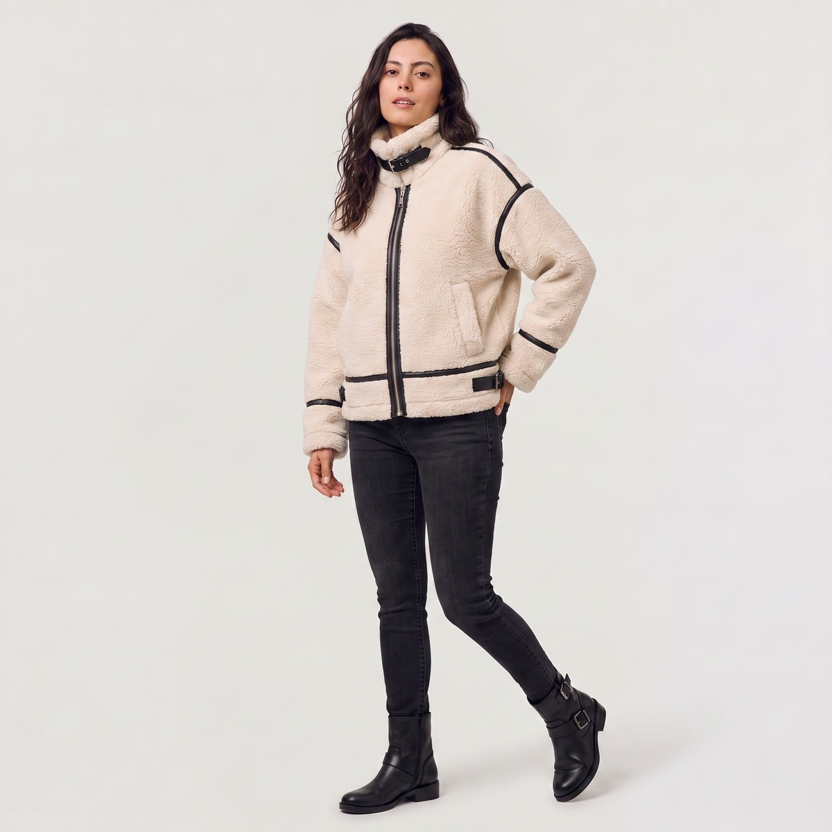 Veste teddy zippée à finitions contrastées — Amielle Paris — vue 5