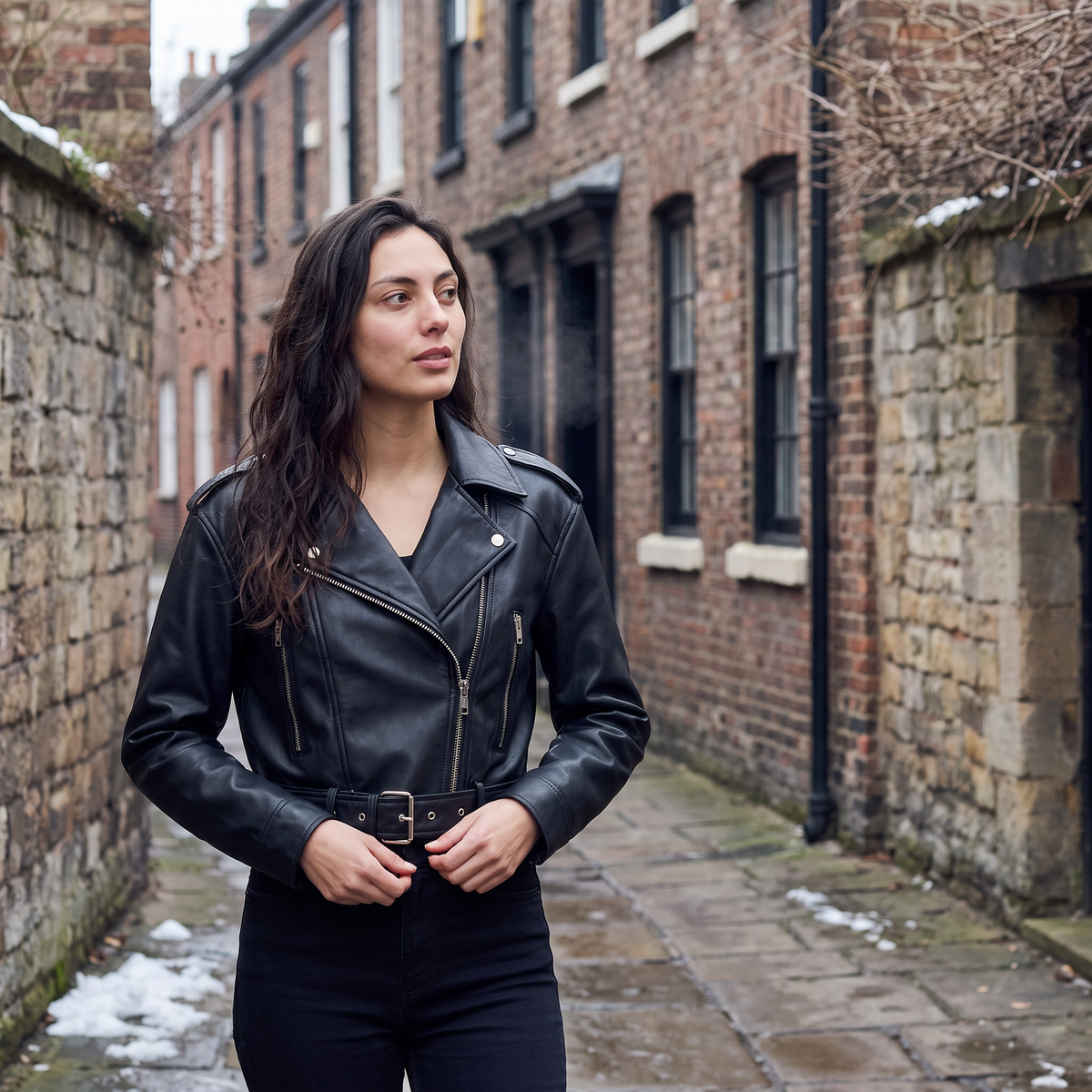 Veste biker courte à zip asymétrique et ceinture — Amielle Paris — vue 2