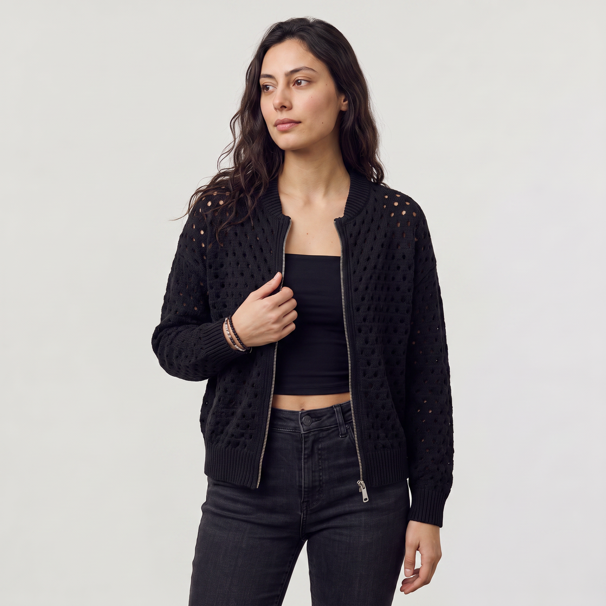Cardigan ajouré zippé à col rond — Amielle Paris — vue 9