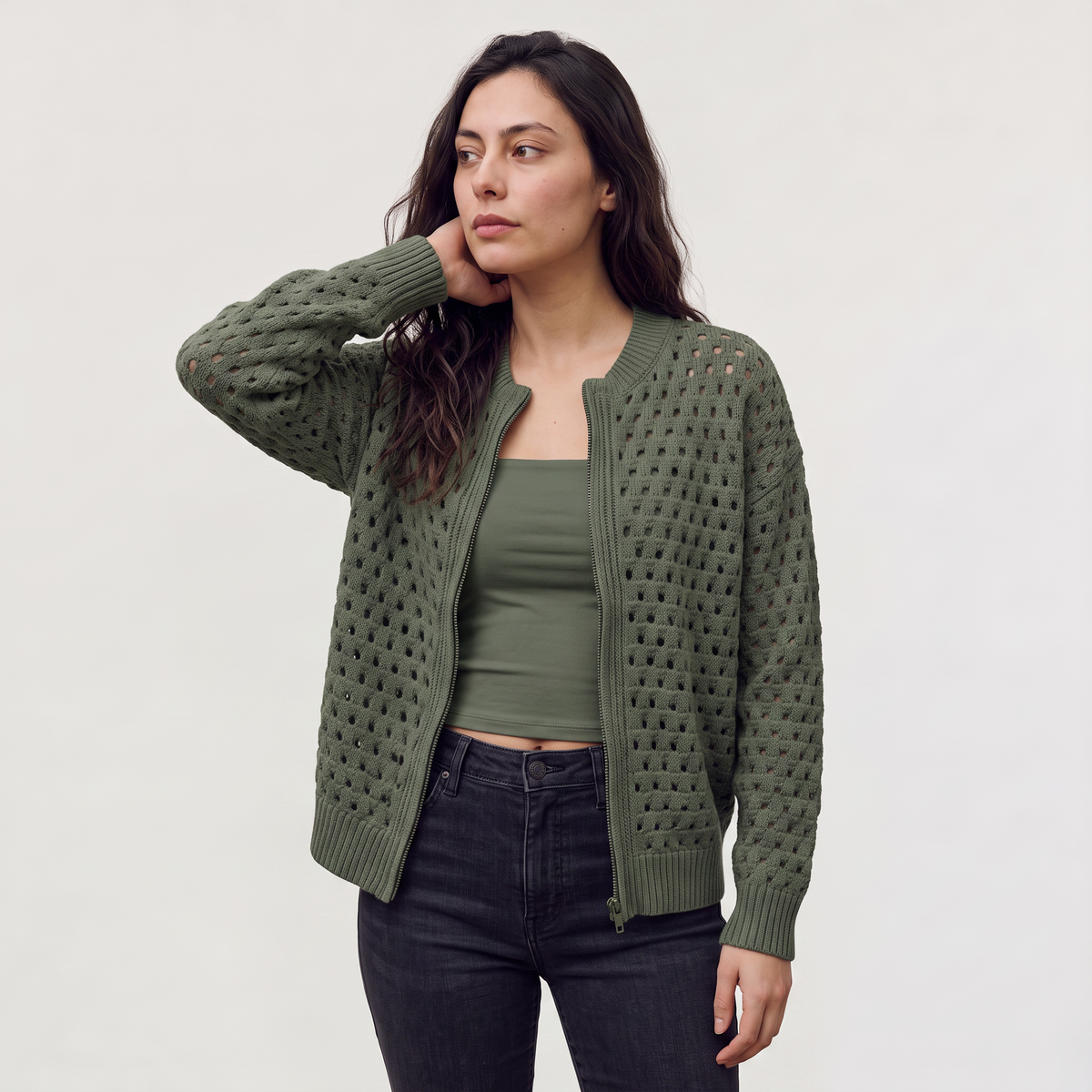 Cardigan ajouré zippé à col rond — Amielle Paris — vue 8