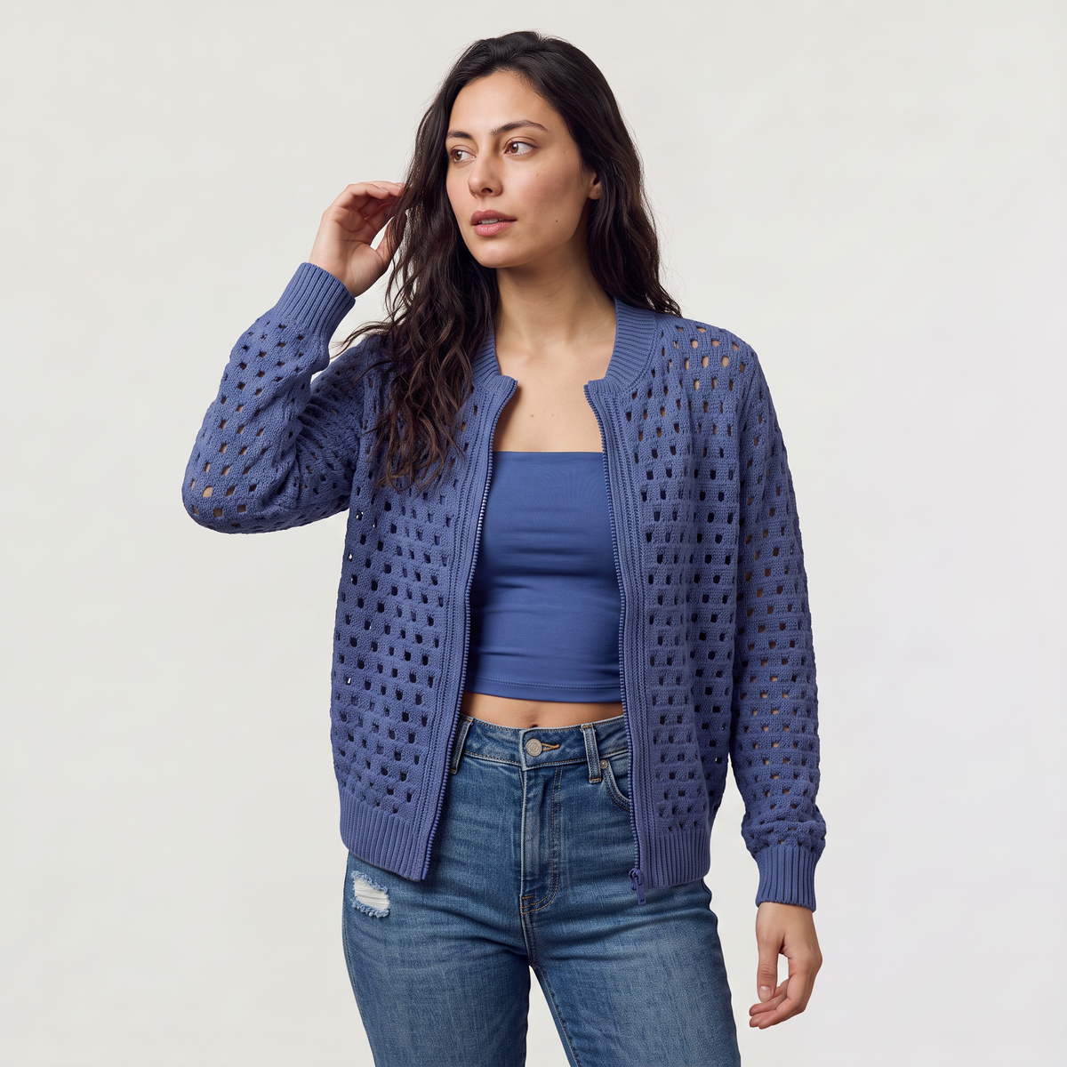 Cardigan ajouré zippé à col rond — Amielle Paris — vue 11
