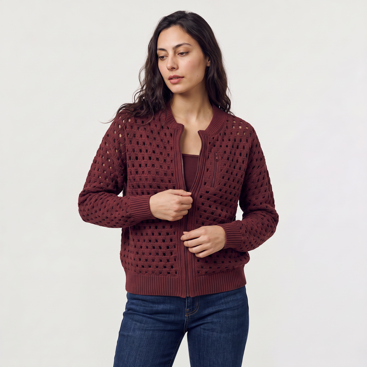 Cardigan ajouré zippé à col rond — Amielle Paris — vue 12