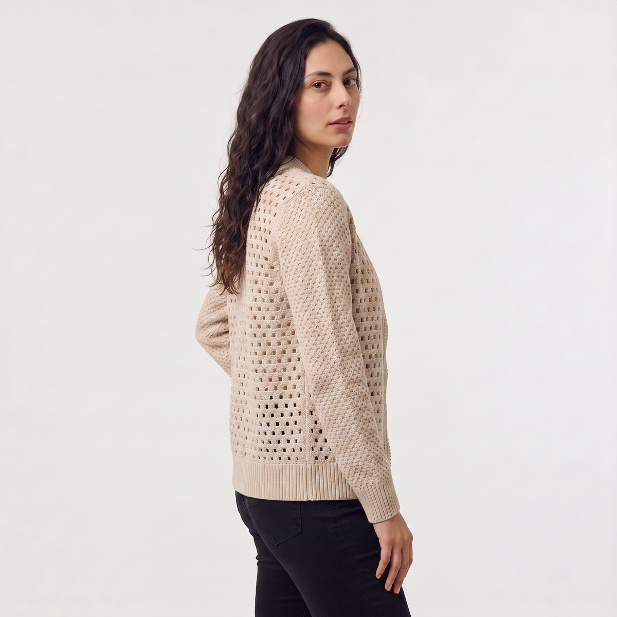 Cardigan ajouré zippé à col rond — Amielle Paris — vue 4