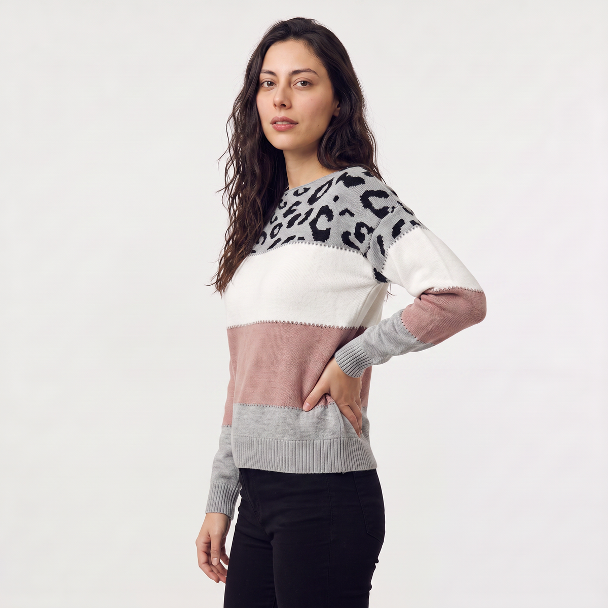Pull à empiècement léopard et blocs de couleur — Amielle Paris — vue 4