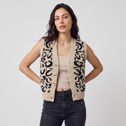 Gilet en maille sans manches à motifs contrastés