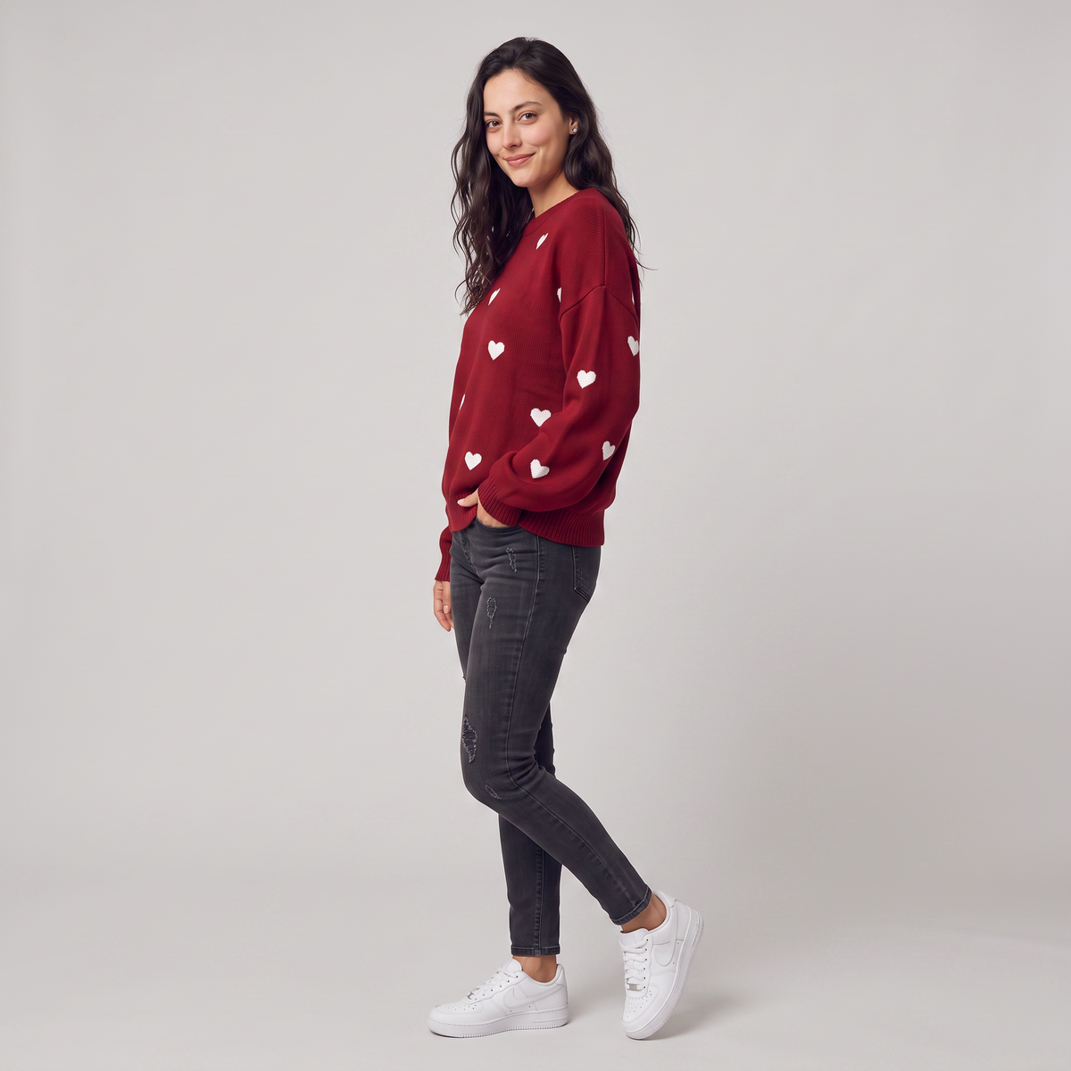Pull ample à motifs cœurs et épaules tombantes — Amielle Paris — vue 5