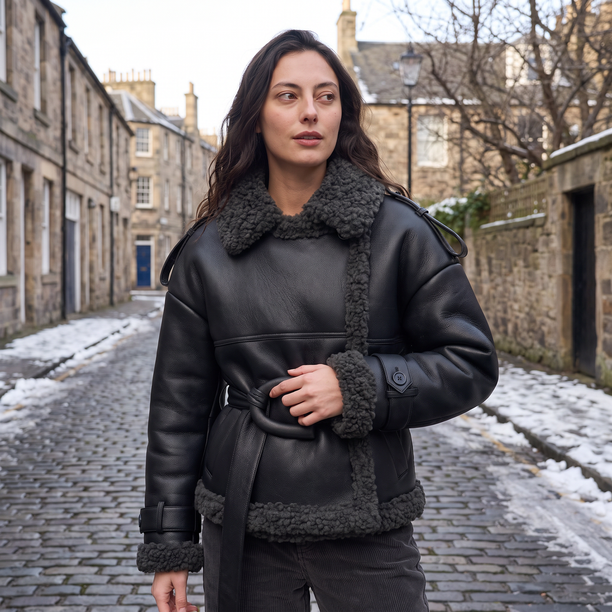 Blouson aviateur court ceinturé à grand col — Amielle Paris — vue 2