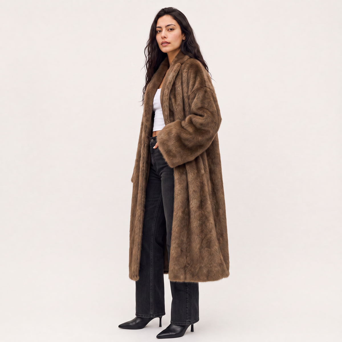 Manteau long ouvert en fausse fourrure — Amielle Paris — vue 4