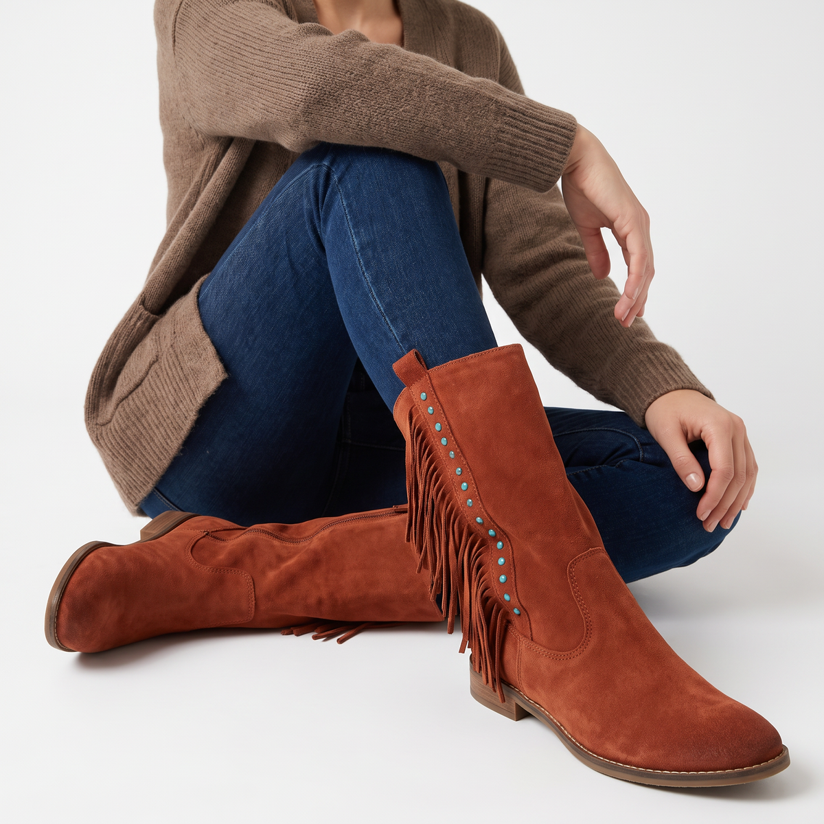 Bottes western en daim à franges et perles — Amielle Paris — vue 3