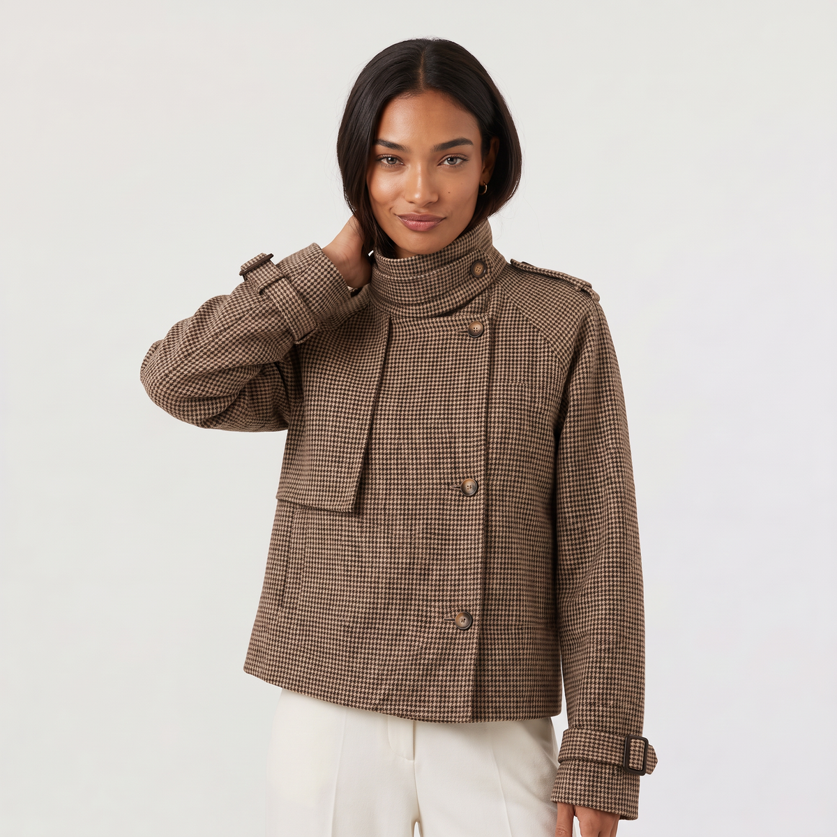 Veste courte à carreaux et col montant — Amielle Paris — vue 1