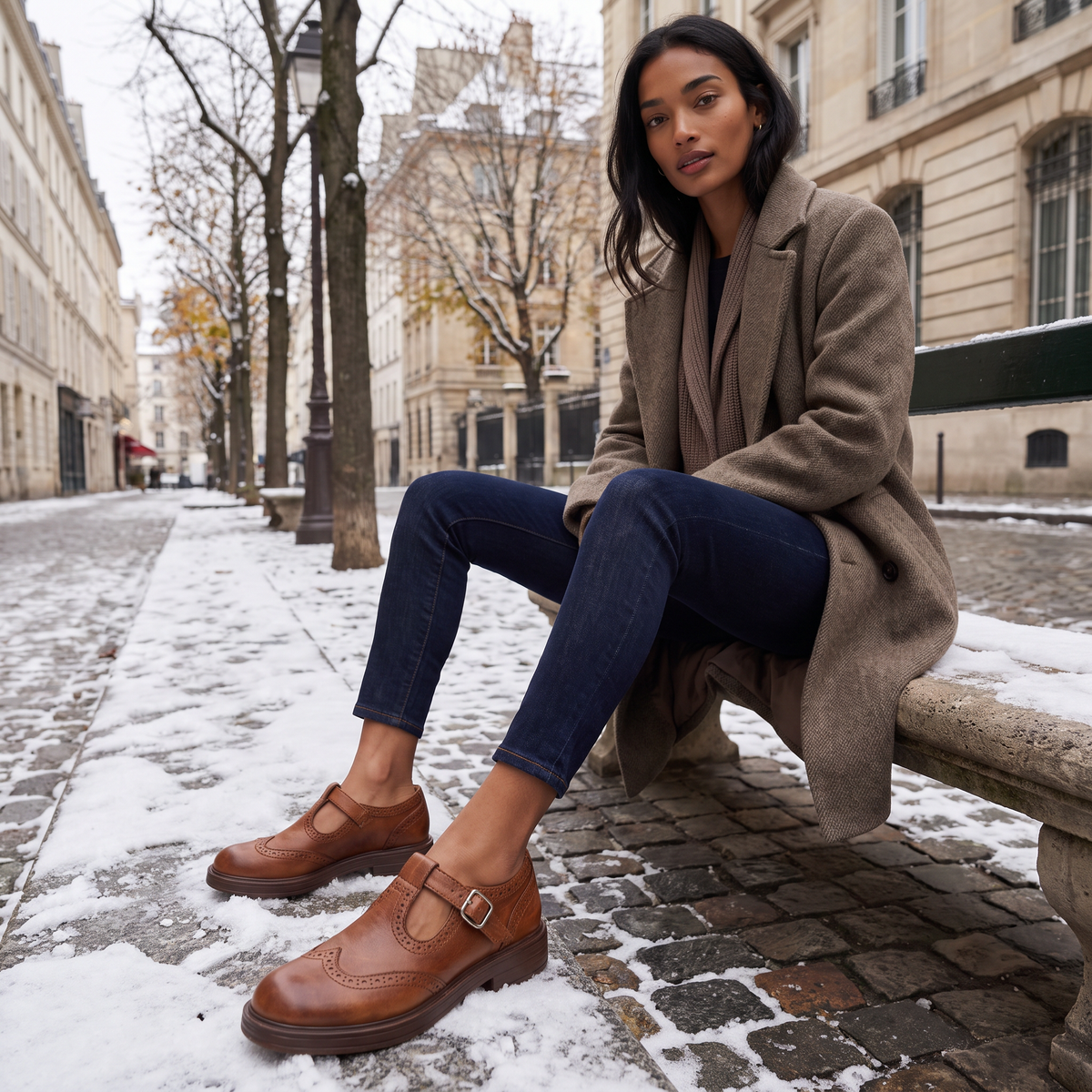 Salomés en cuir à perforations et petit talon bloc — Amielle Paris — vue 2