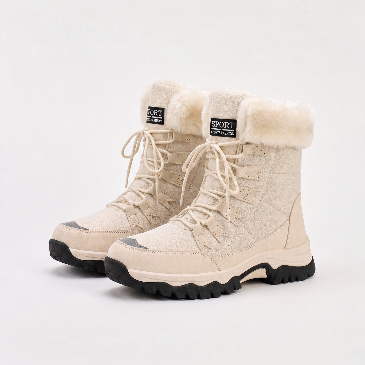 Bottes matelassées à lacets et revers en fausse fourrure — Amielle Paris — vue 5